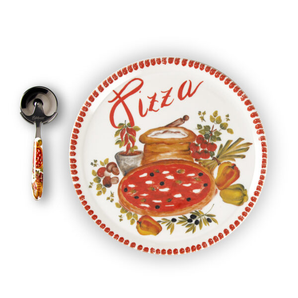 Piatto-pizza-cornice-rossa-1 Red border pizza plate set with pizza cutter