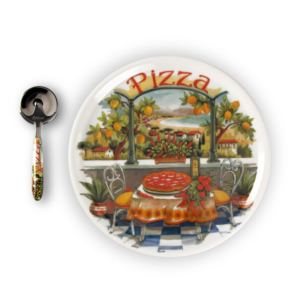 Piatto-pizza-paesaggio-limoni-1 Lemon landscape pizza plate set with pizza cutter
