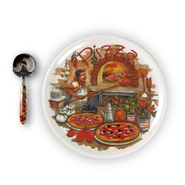 Piatto-pizza-pizzaiolo Pizza chef plate set with wheel