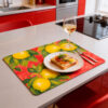 Decorated placemat lemons with red background