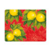 Decorated placemat lemons with red background