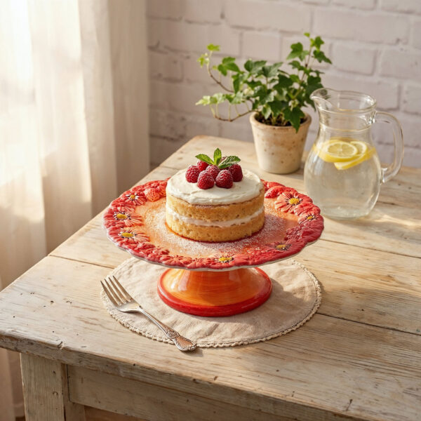 Cake stand small with red daisies