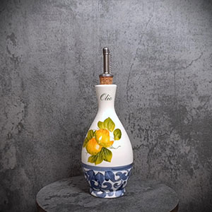 anteprima-bottiglia-piccola-damascato-blu-video-ok Ceramic oil bottle decorated lemons damask 250 ml