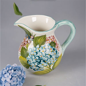 Pitcher with hydrangeas