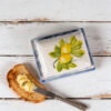 Ceramic butter dish decorated lemons and blue damask