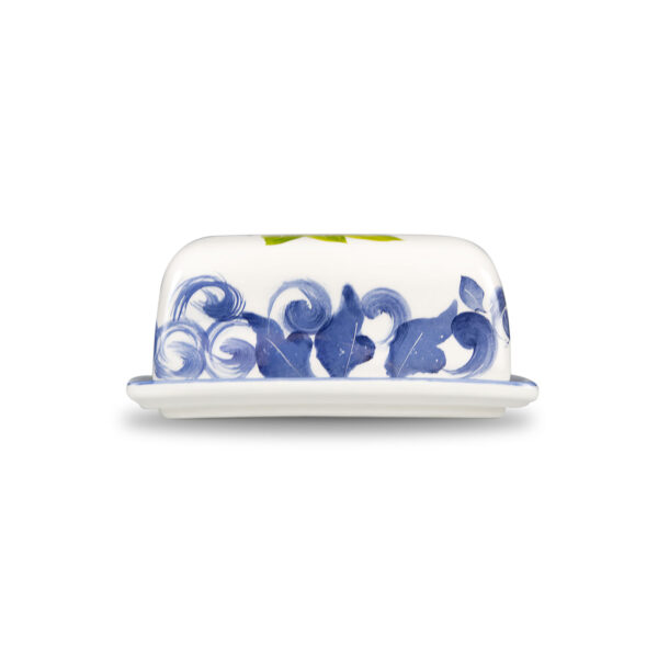 Ceramic butter dish decorated lemons and blue damask