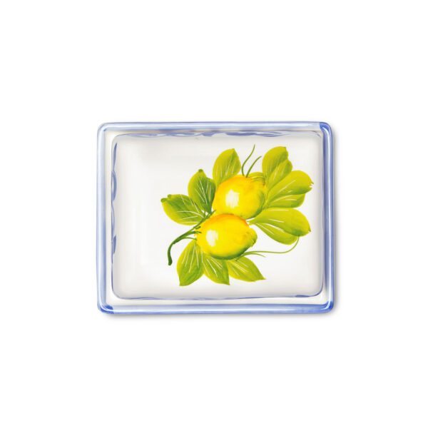 Ceramic butter dish decorated lemons and blue damask