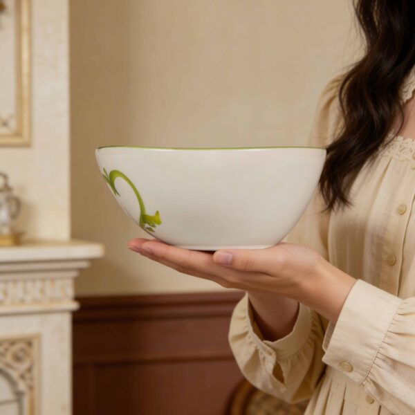 Ceramic bowl decorated lemons damask grreen 23