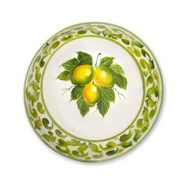 Ceramic bowl decorated lemons damask grreen 23