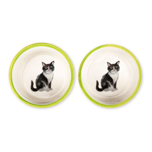 Tuxedo cat bowl set