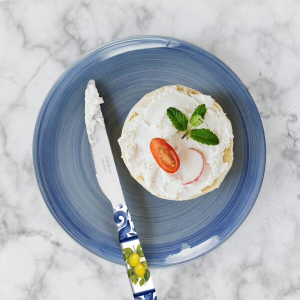 Table knife with lemons damask blue