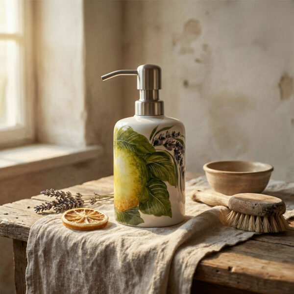 Soap dispenser with lemons and lavender