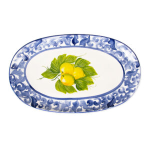 Serving tray with blue damask & lemons