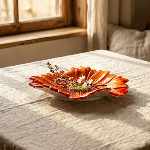 margherite-centrotavola-grande-rosso-ambientata-ok Big red daisy table centrepiece