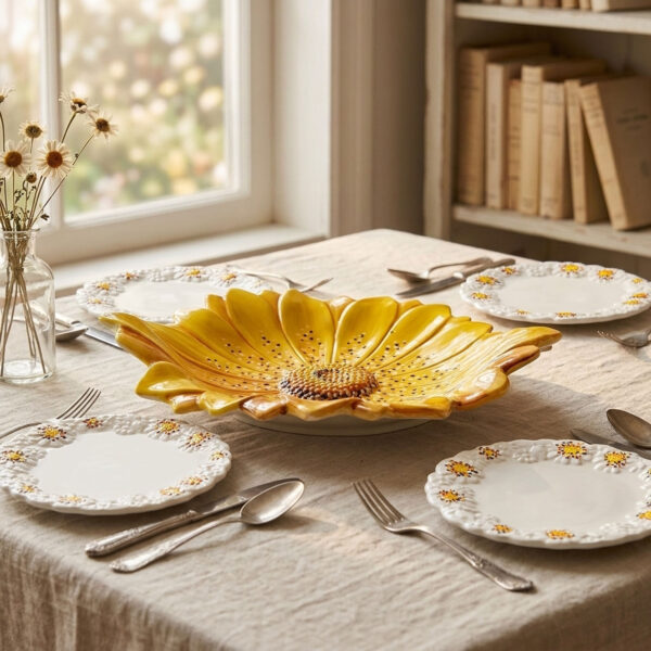 margherite-centrotavola-medio-giallo-ambientata-ok Yellow daisy table centrepiece
