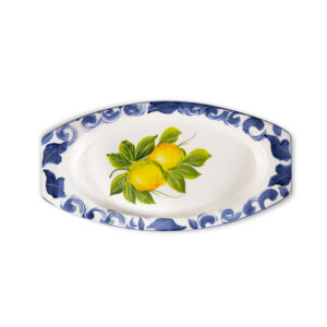 Ceramic aperitif tray decorated lemons damask blue