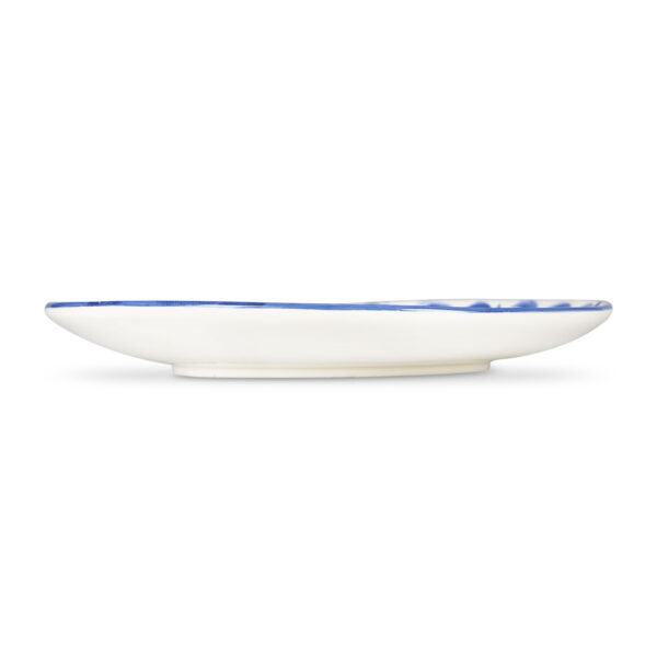 piatto-liscio-limoni-damascato-blu Smooth ceramic plate decorated lemons and blue damask