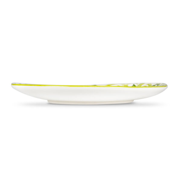 piatto-liscio-limoni-damascato-verde Smooth ceramic plate decorated lemons and green damask