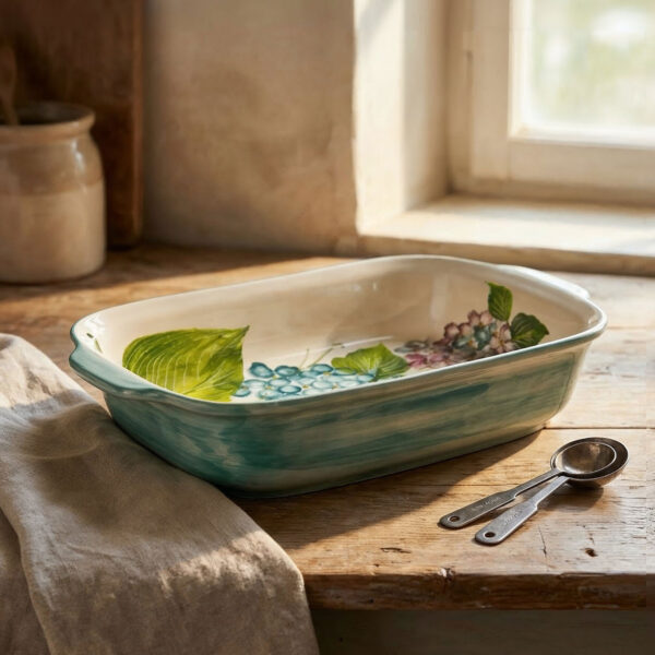 Serving tray with hydrangeas