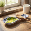 Ceramic spoon holder decorated lemons damask blue