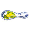 Ceramic spoon holder decorated lemons damask blue
