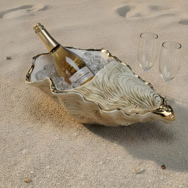 portachampagne-ostrica-oro-ambientata Gold oyster champagne holder