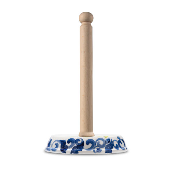 Ceramic kitchen roll holder decorated lemons damask blue