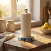 Ceramic kitchen roll holder decorated lemons damask blue