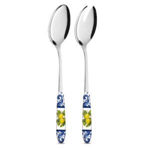 Salad cutlery with lemons damask blue