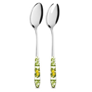 Salad cutlery with lemons damask green