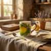 Mug and teaspoon with Lemons and lavender