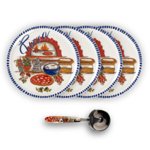 set-piatti-completo-cornice-blu-rotella Blue border pizza plate set with pizza cutter