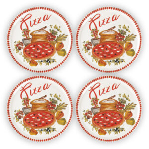 Red border pizza plate set