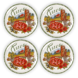 set-piatti-completo-cornice-verde Green border pizza plate set