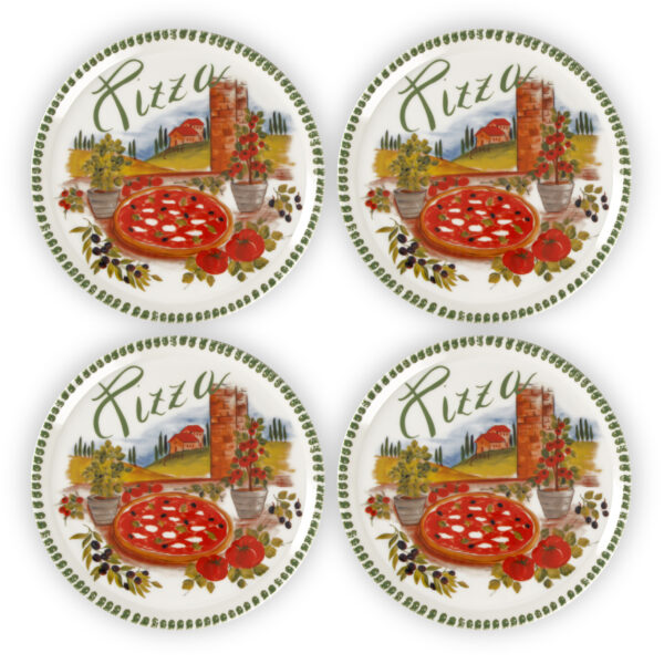 Green border pizza plate set