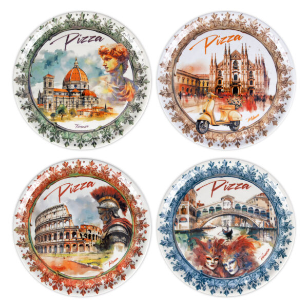 Cities pizza plate set