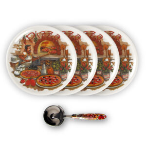 set-piatti-completo-pizzaiolo-rotella Pizza chef plate set with wheel
