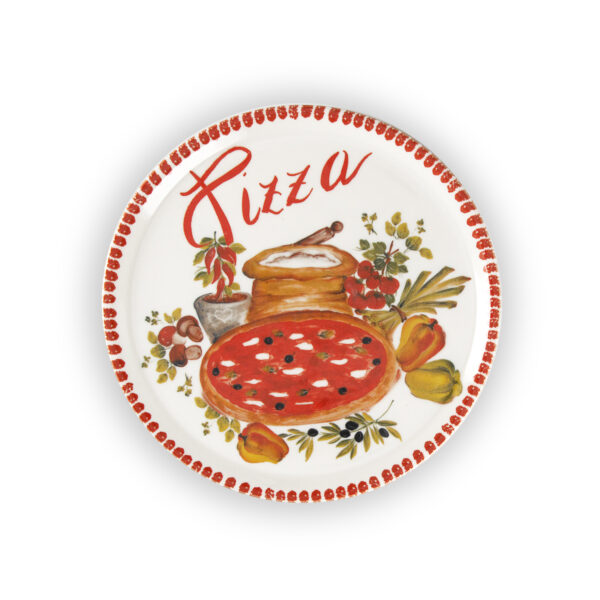 singolo-piatto-pizza-cornice-rossa Red border pizza plate set