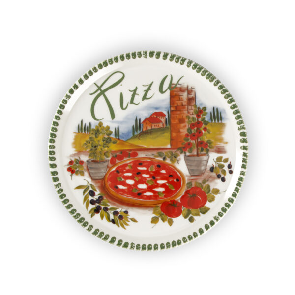 Green border pizza plate set
