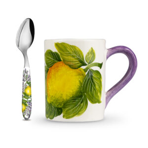 Mug and teaspoon with Lemons and lavender