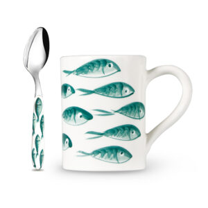 Mug and teaspoon with fishes